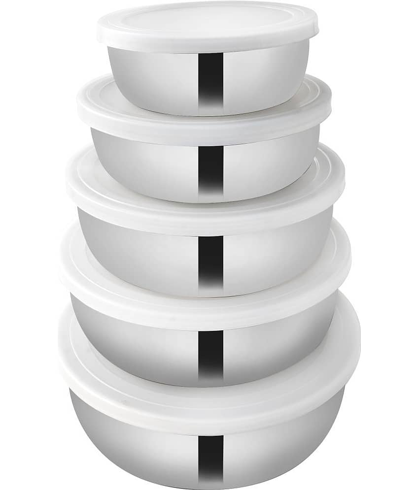 BOWLMAN - Silver Steel Food Container ( Pack of 5 )