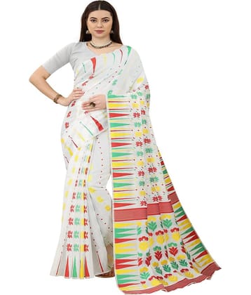 NENCY FASHION Cotton Embroidered Saree With Unstitched Blouse Piece ( Red )