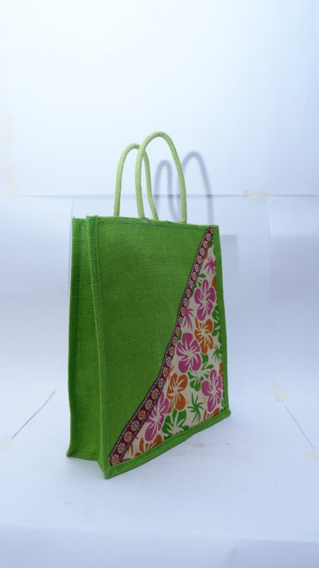 Green Floral Jute Bag