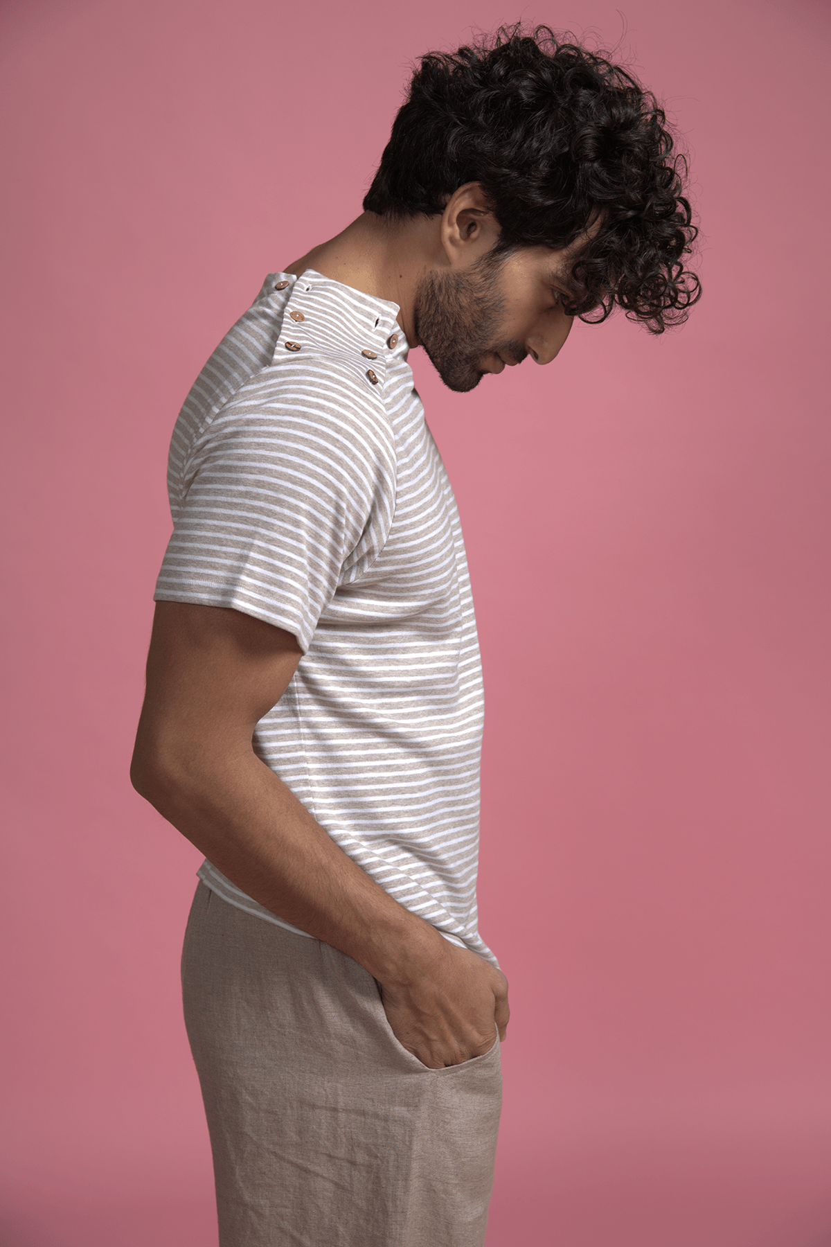 DOUBLE SHOULDER PLACKET POLO-XS / Oatmeal/White