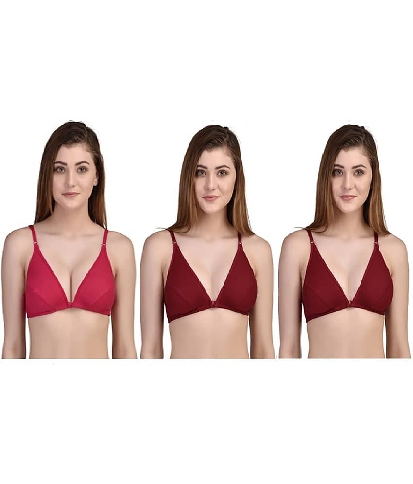 Desiprime Pack of 3 Poly Cotton Non Padded Women's Front Closure ( Multi Color )