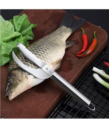VillWin Silver Stainless Steel Knife Cut Scrape Dig 3-in-1 Tool, Fish Scaler ( Set of 1 )