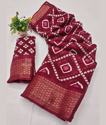 HEMA SILK MILLS Cotton Blend Printed Regular Saree With Unstitched Blouse Piece ( Red )