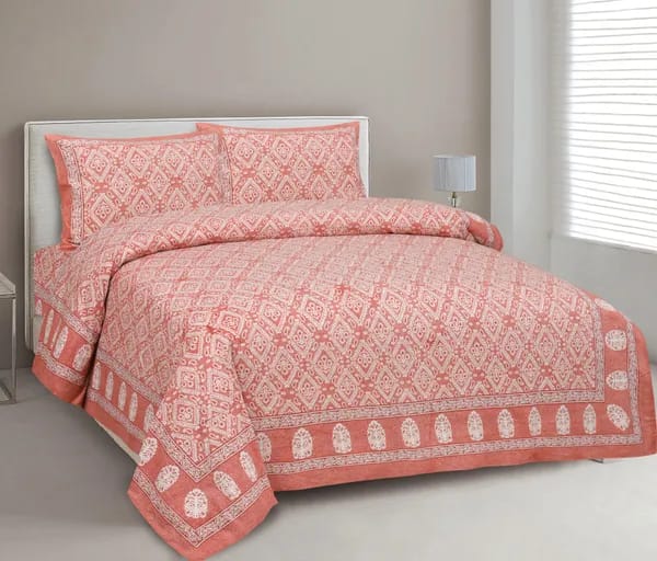 3001-Hometrade India-Standard King Size (90*108 Inches)-Buy Pure Cotton Jaipuri Printed Flat King Size Double Bedsheet With 2 Matching Pillow Cover