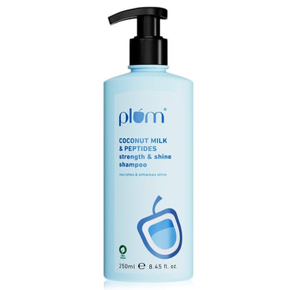 Plum Coconut Milk & Peptides Strength & Shine Shampoo | 22X Smoother Hair | With Coconut Milk & Pea Peptide | Smoothening & Strengthening | Paraben-Free, 100% Vegan, 250ml Plum Coconut Milk & Peptides Strength & Shine Shampoo | 22X Smoother Hair | With C