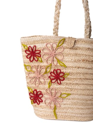 Floral Embroidered Beach Tote