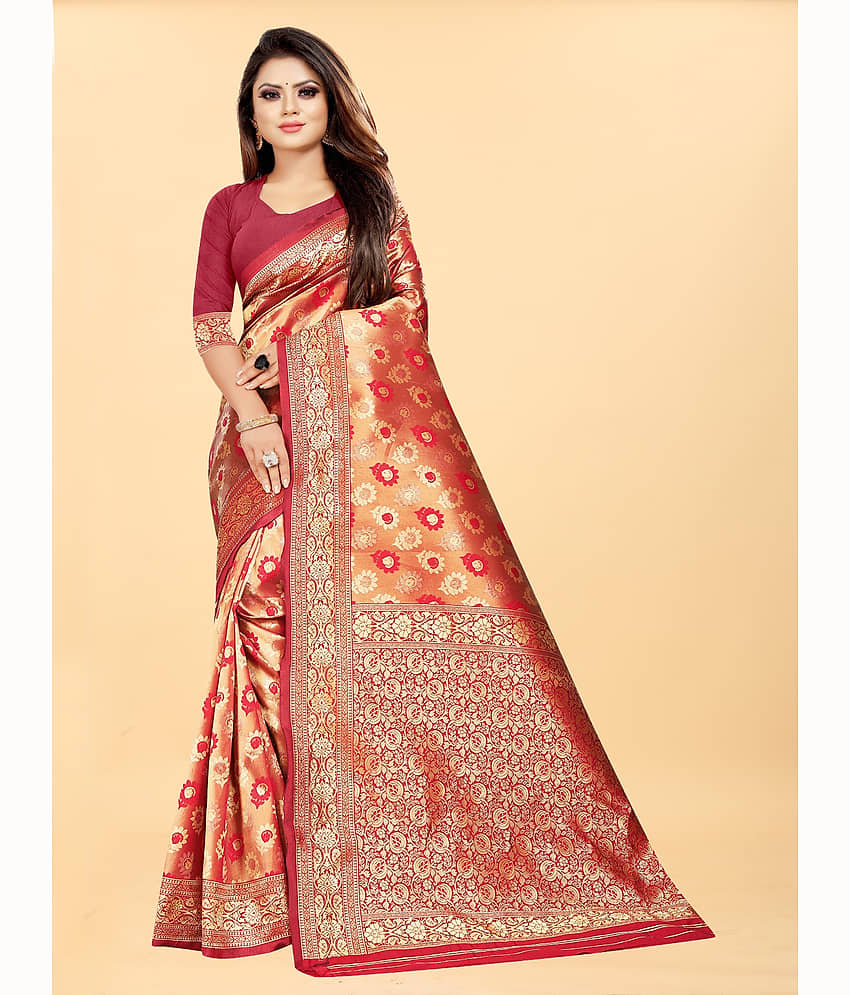 Gazal Fashions Banarasi Silk Embellished Saree With Unstitched Blouse Piece ( Black )