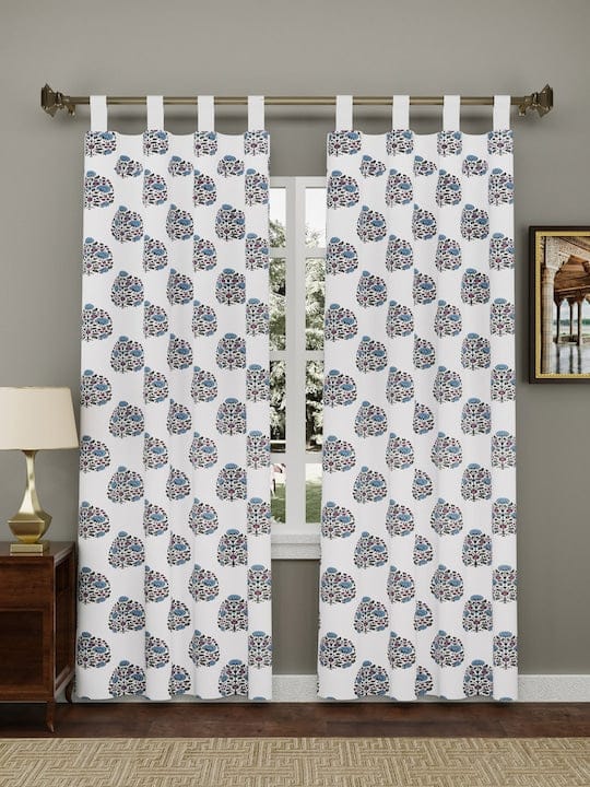 set of 2 White & Blue Ethnic Motifs Door Curtain