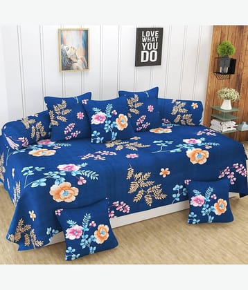 Homefab India Microfibre Floral Diwan Set 8 Pcs - Blue