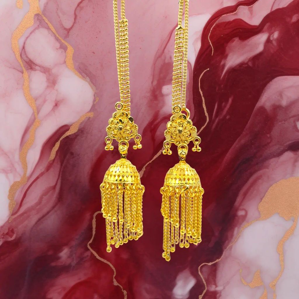 Gold Plated Chain Jhumka Earrings β Elegant Indian Ethnic Jewelry