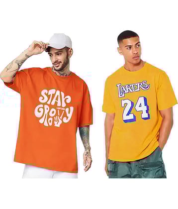 Leotude Pack of 2 Cotton Blend Oversized Fit Men's T-Shirt ( Orange )