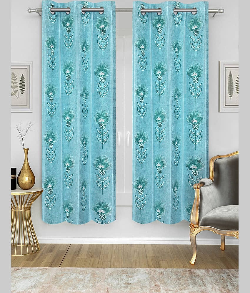 Home Candy Set of 2 Window Semi-Transparent Eyelet Polyester Blue Curtains ( 152 x 120 cm )