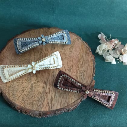Marble Finish Hair Clips with Rhinestone Accents, Set of 3