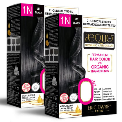 Aequo Organic Cream Hair Colour With QH+ Bioactive | Natural, 100% Grey Coverage, Long-Lasting, PPD & Ammonia Free Permanent Hair Conditioning Color For Women | 1N Natural Black 170ml, Pack Of 2 Aequo Organic Cream Hair Colour With QH+ Bioactive | Natura