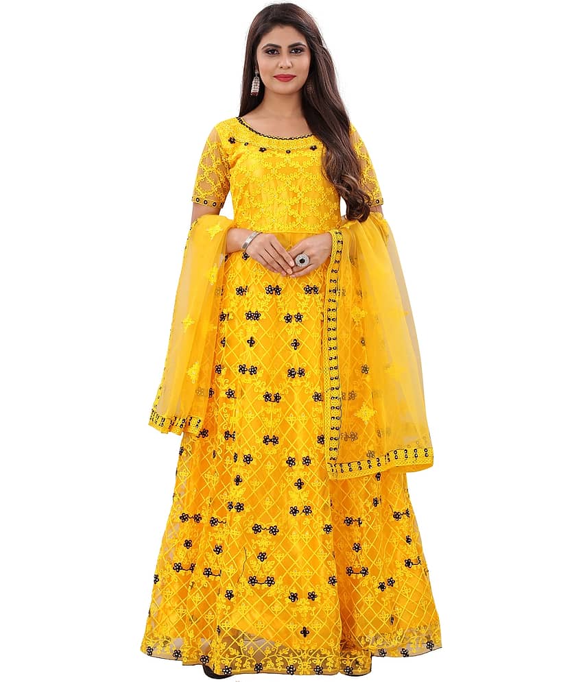 Aika Yellow Net Ethnic Gown - Single