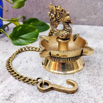 Brass Fine Bird Hanging Diya - 15.8 inch Height | Decorative Brass Diya with Bird Hanging Design Brass Fine Bird Hanging Diya - 15.8 inch Height | Decorative Brass Diya with Bird Hanging Design