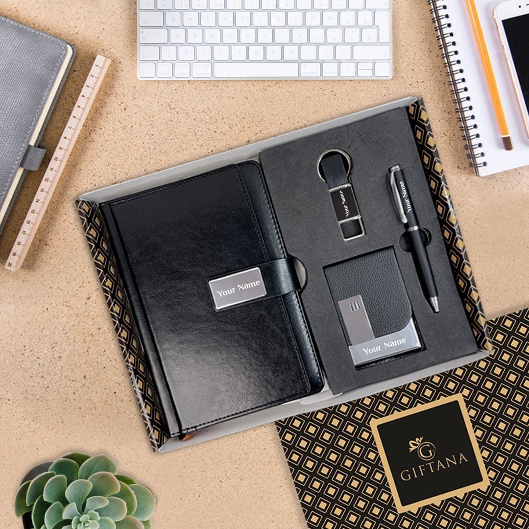Elegant Personalized Gift : Magnet Flap Diary, Pen, Keychain & Card Holder