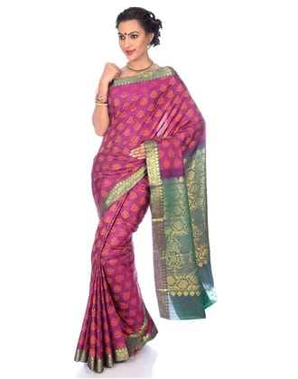 Elegant Dark Pink - Green Kanjivaram Silk Saree