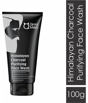 Qraa Himalayan Charcoal Purifying Face Wash -Oil Control & Dirt Removal|Fights Acne & Pimples 100Gm