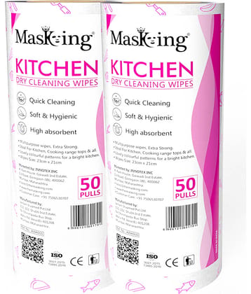 Masking Non-Woven Reusable & Washable Multi Surface Cleaner Wipes Kitchen Dry Roll 23x21cm, 160 Pulls Pink 358 g Pack of 2