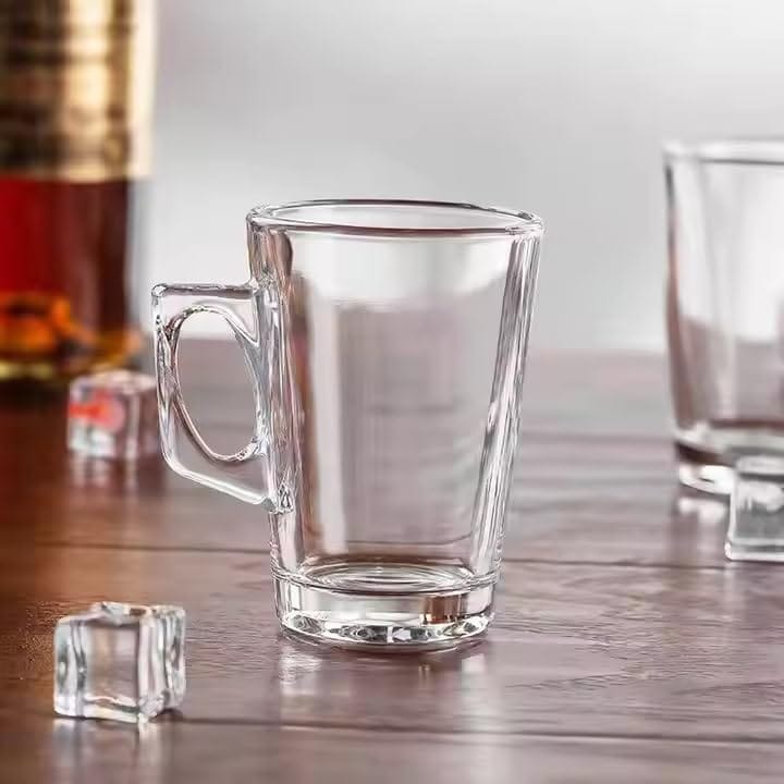 Glass Tea Cup 130 ML Coffee Mug with Handle Transparent Glass Mug Set for Coffee, Tea, Milk, Hot & Cold Drinks | Pack of 6