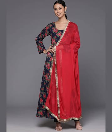 Varanga Cotton Solid Anarkali Women's Kurti - Navy Blue ( Pack of 1 )