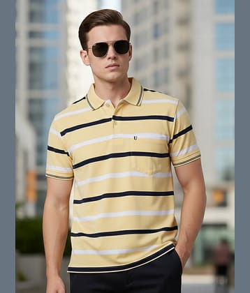 UNIBERRY Men Cotton Blend Regular Fit Striped Polo T Shirt ( Yellow )