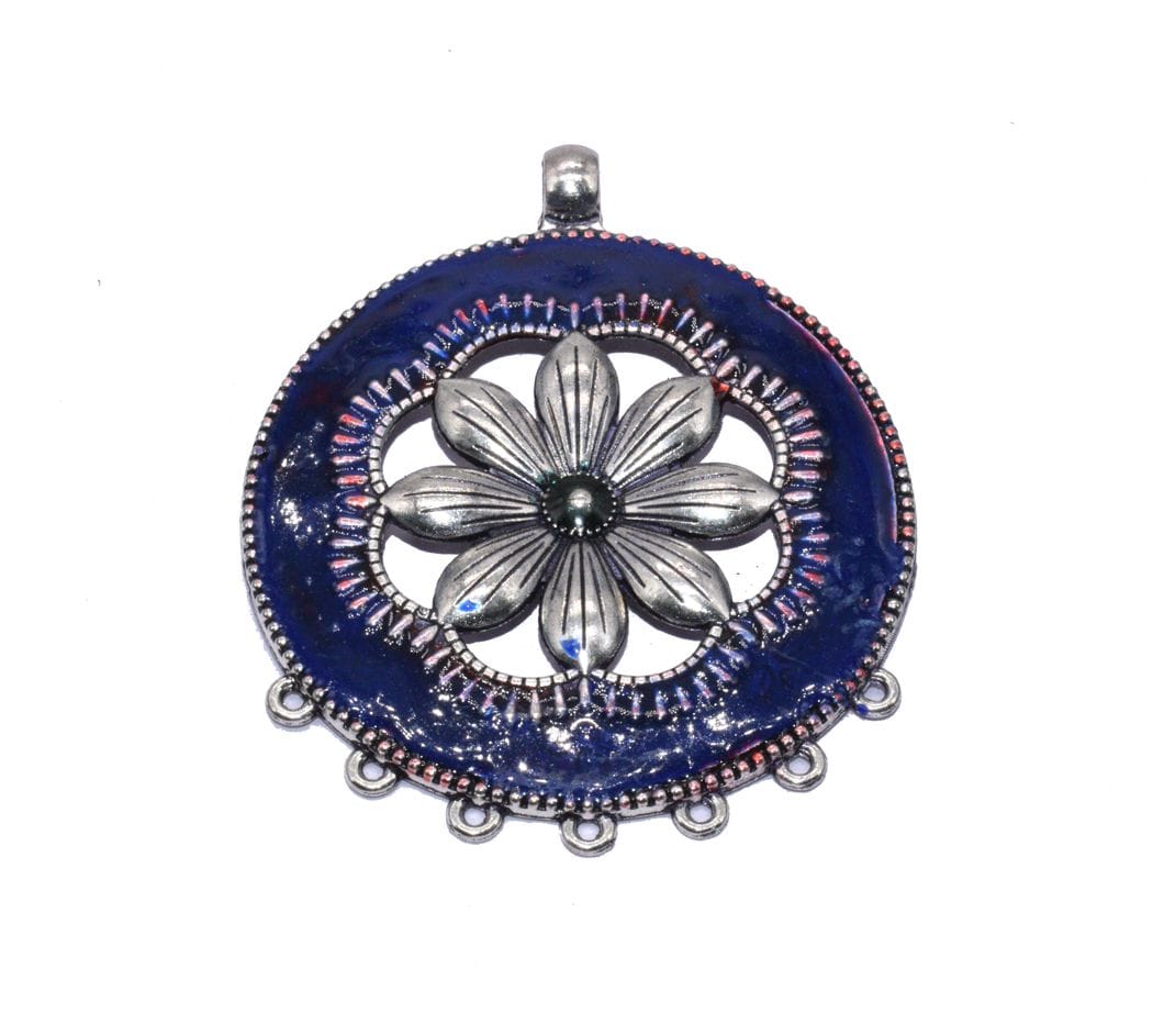 Silver Plated Enamelled Metal Pendant ,(69 MM) , BWEP-021-One Pcs / 69 MM / Silver
