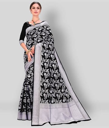 Dressy Banarasi Silk Printed Saree With Unstitched Blouse Piece ( Black )