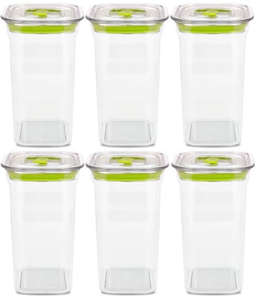 HomePro Fabio Airtight Transparent storage Plastic container pack of 6, Square, 1100ml, Green