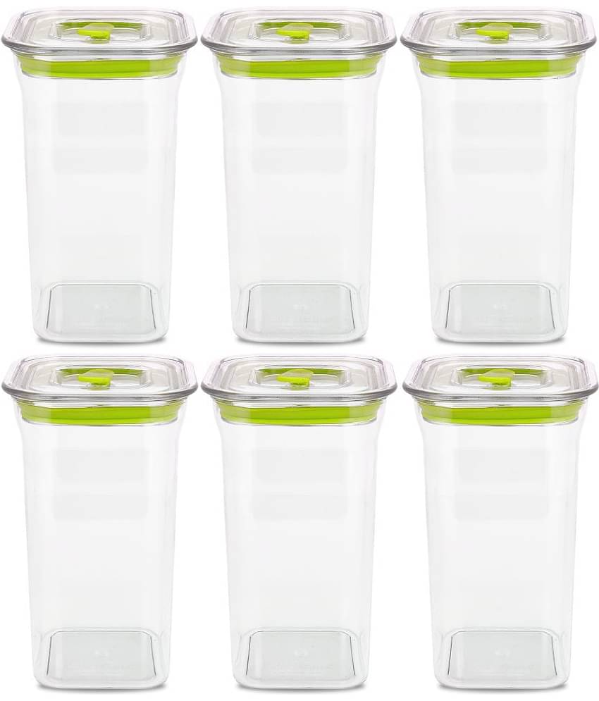 HomePro Fabio Airtight Transparent storage Plastic container pack of 6, Square, 1100ml, Green