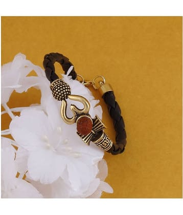 Rudraksha OM Trishul Damroo Designer Oxidized Gold Bahubali Leather Kada Bracelet Unisex Bracelets for Men & Women