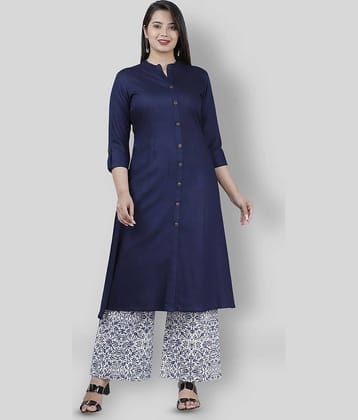 MAUKA - Navy Blue A-line Rayon Women's Stitched Salwar Suit ( Pack of 1 )