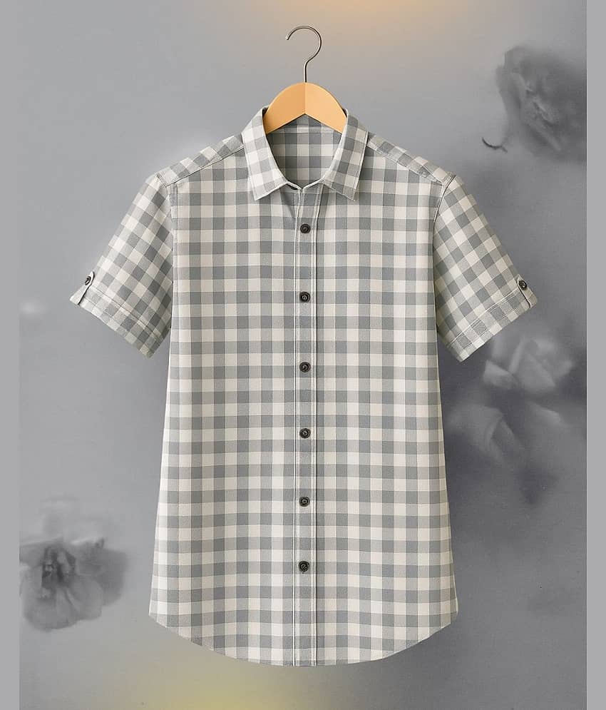 KITWELL Cotton Blend Regular Fit Checks Half Sleeves Men's Casual Shirt - Grey ( Pack of 1 )