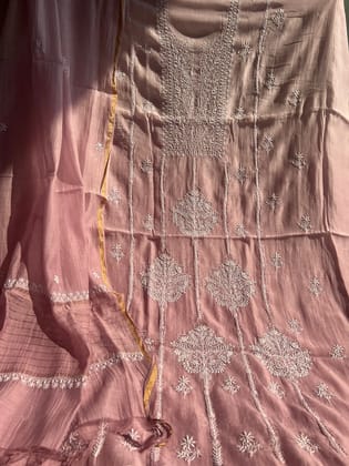 Mul Chanderi Chikankari Unstitched Length with Dupatta - Mauve Ombre-Mauve Ombre / Mul Chanderi / Pearl Work