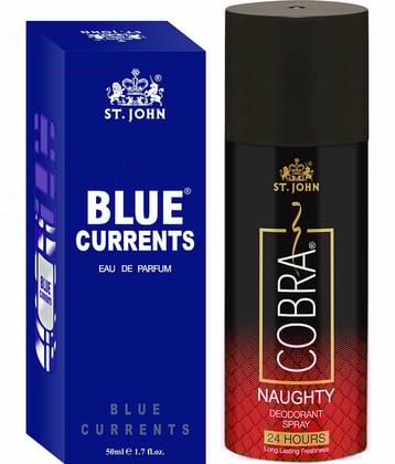 ST.JOHN Cobra Naughty 150ml & Blue Current 50ml Deodorant Spray & Perfume for Men (200ml) Pack of 2