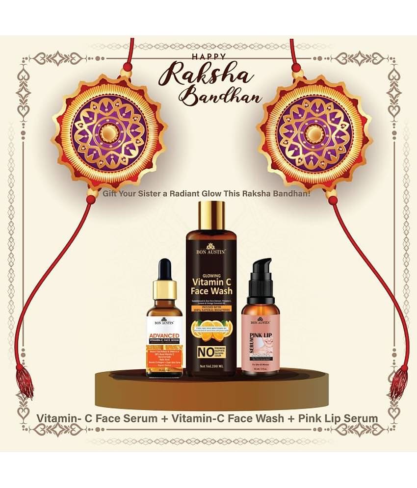 Bon Austin Advance Vitamin C Face Serum 30ml, Glowing  Vitamin C Face Wash 200ml & Pink Lip Serum 30ml - Set of 3 Items