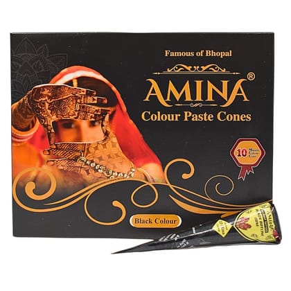 Amina Instant Mehendi Cone | Tattoo Mehndi | Color Paste | Outline Mehandi | Dulhan Mehendi Cone | Natural Henna Cone | Tattoo Mehandi Cones (Black, Pack of 6)