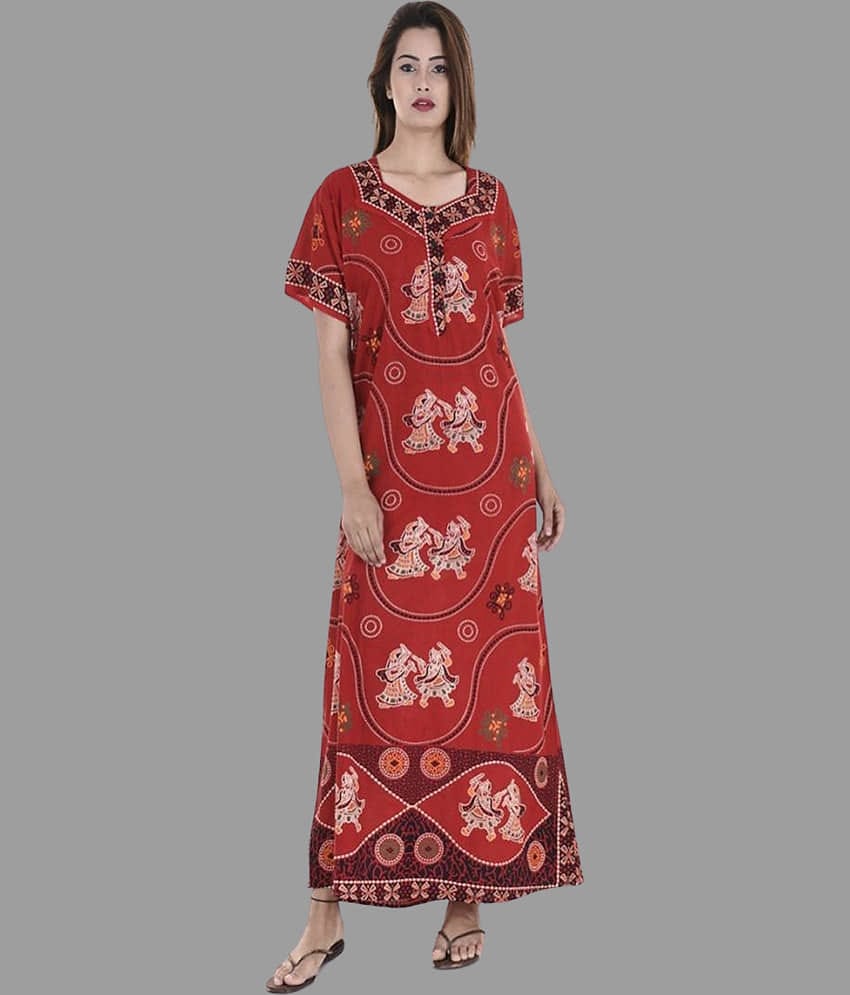 Apratim Red Cotton Women's Nightwear Nighty & Night Gowns ( Pack of 1 )