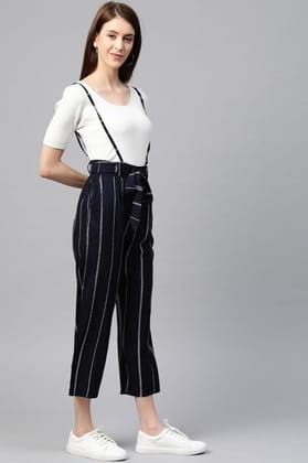 Women's Casual Short Sleeve Striped Rayon Dungaree (Blue, M)-PID48561 Women's Casual Short Sleeve Striped Rayon Dungaree (Blue, M)-PID48561