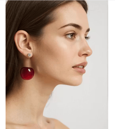 Trending Luxury Western Cherry Drop Gold Plated Korean Stylish Earrings For Women And Girls