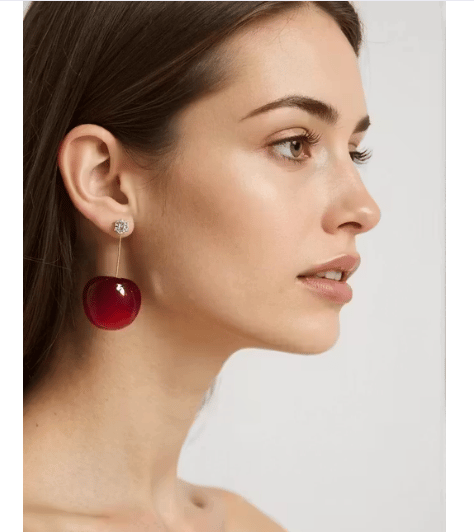 Trending Luxury Western Cherry Drop Gold Plated Korean Stylish Earrings For Women And Girls