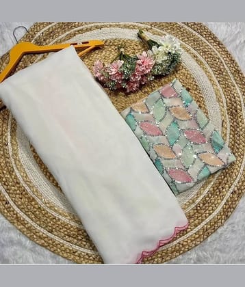 Bhuwal Fashion Georgette Solid Saree With Unstitched Blouse Piece ( Magenta )