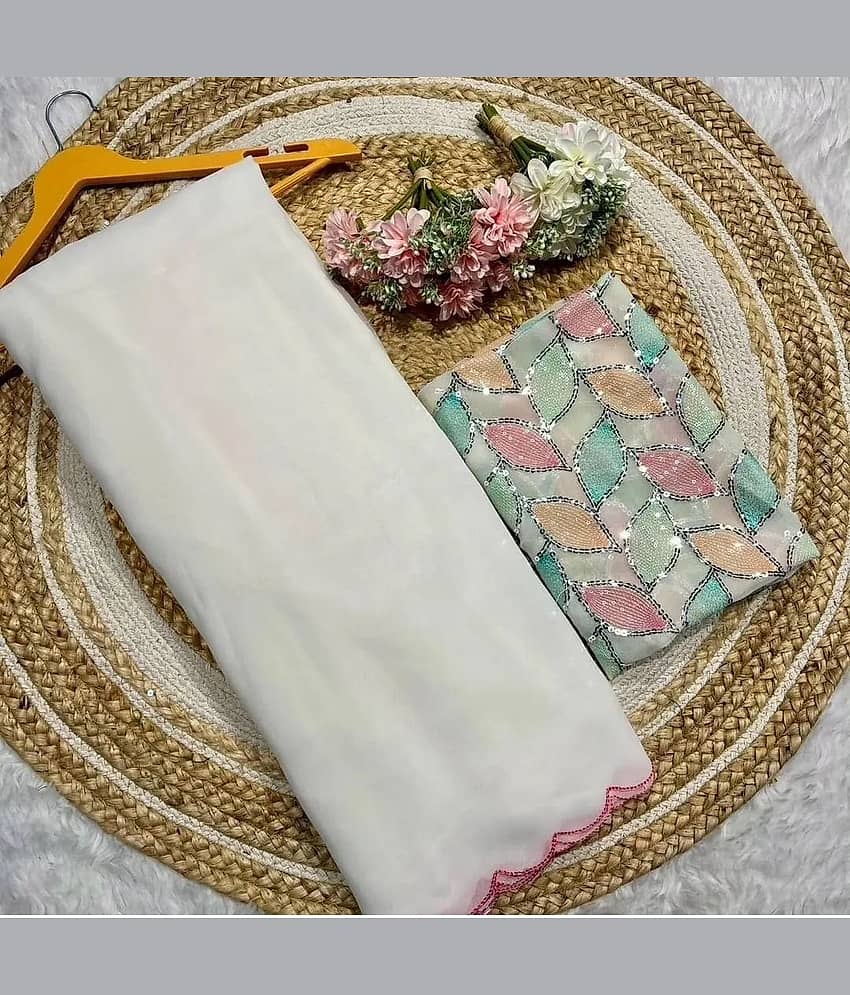 Bhuwal Fashion Georgette Solid Saree With Unstitched Blouse Piece ( Magenta )