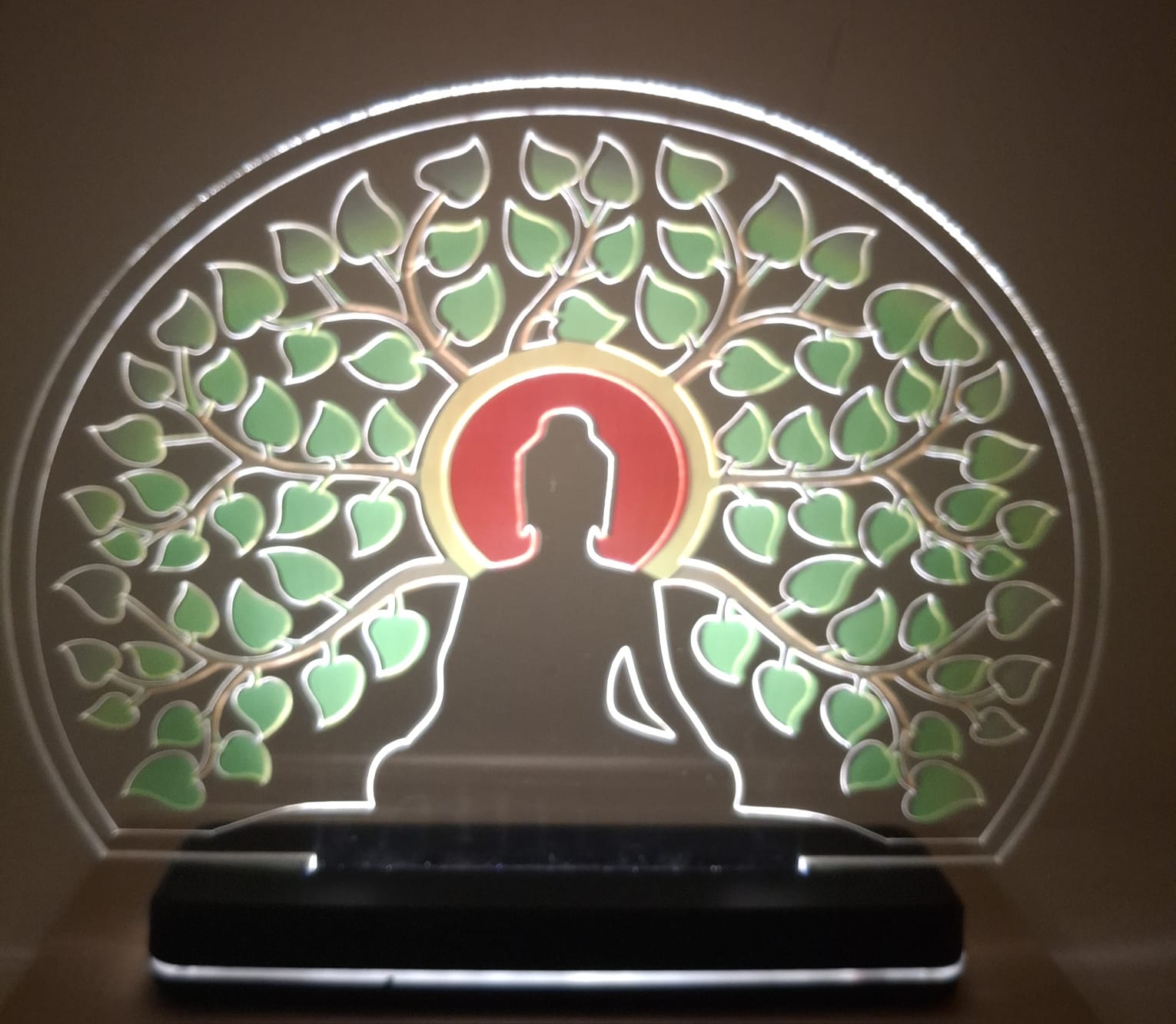 Gifting Budha in Acrylic engraving with UV printing .with led rgb chargeable  base