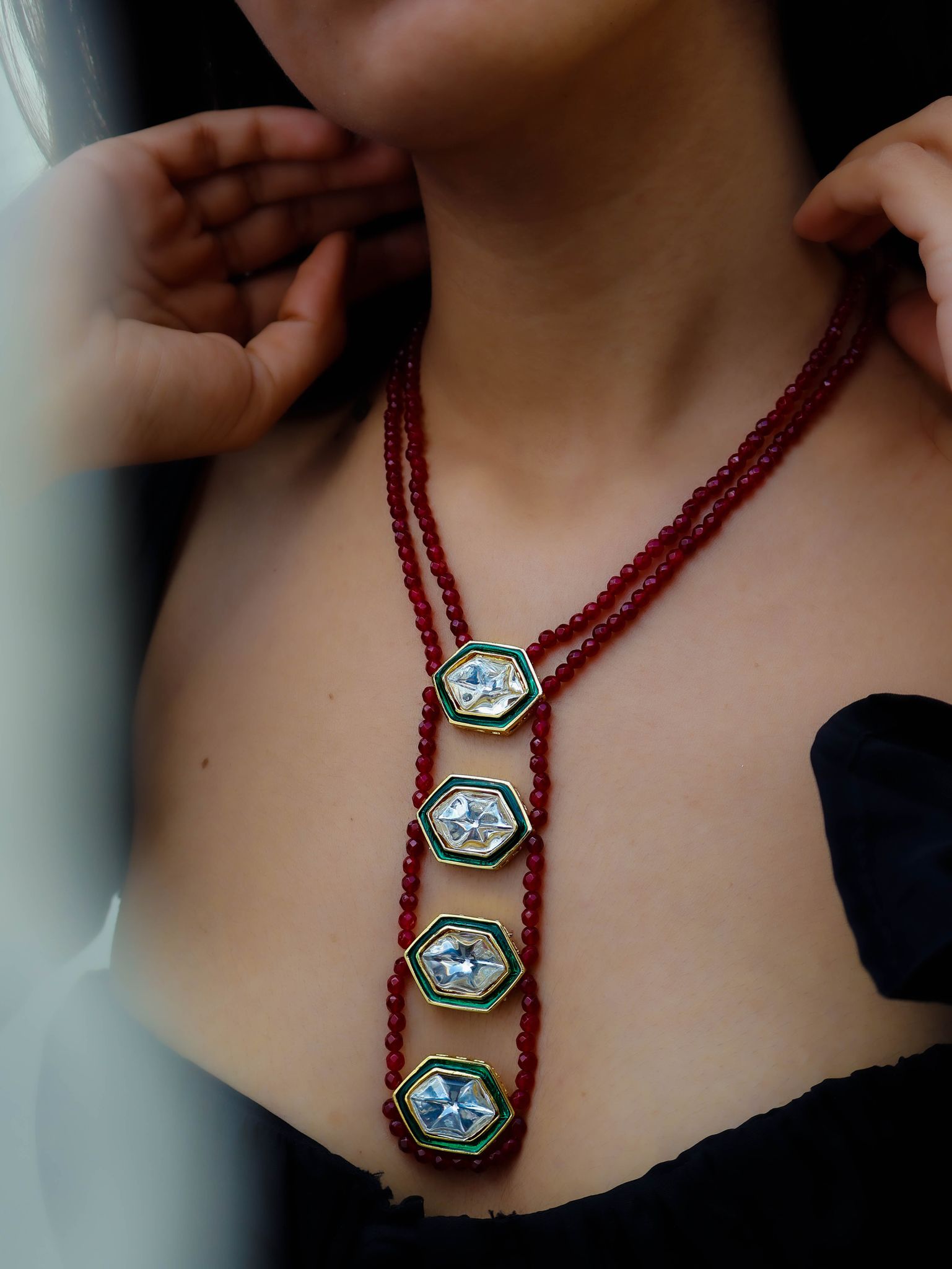 Jennifer Polki Red Necklace-Red