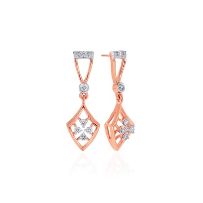 Senco Gold 14K Rose Gold Diamond Drop Earrings (1.7 gram / 0.12 Ct / HI-SI / 14K Rose Gold)