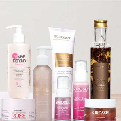MBM Launches Combo : 1.Revive And Defend Shampoo 2.Rose cleanser, 3.Moisturizer, 4.Serum, 5.Mask, 6.Champi ritual, 7.Feather touch, 8.Sleeping mask