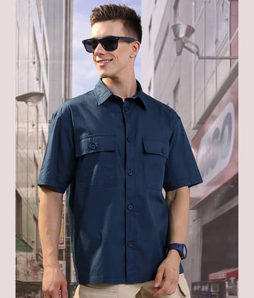 Highlander 100% Cotton Oversized Fit Solids Half Sleeves Men's Casual Shirt - Blue ( Pack of 1 )