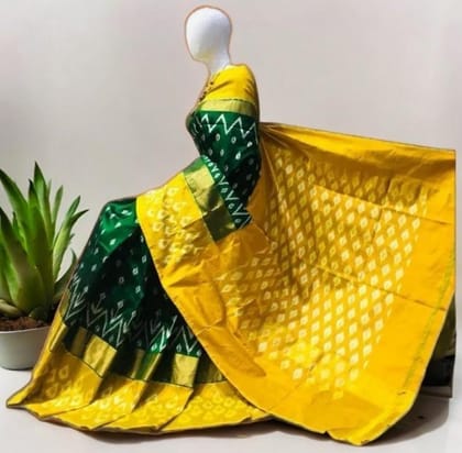 Pochampally Ikkat Silk Green Yellow